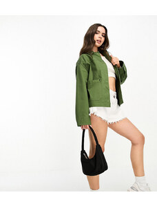 ASOS Petite ASOS DESIGN Petite - Camicia giacca in cotone leggero kaki scuro con tasche-Verde