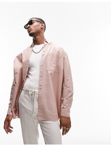 Topman - Camicia super oversize a maniche lunghe rosa con tasca-Brown