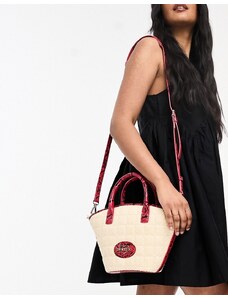 Love Moschino - Maxi borsa in rafia naturale con dettagli pitonati rossi-Multicolore