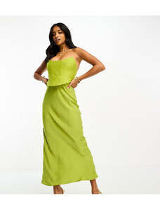 ASOS Petite ASOS DESIGN Petite - Vestito sottoveste lungo a fascia verde oliva con dettaglio stile corsetto e tessuto a contrasto