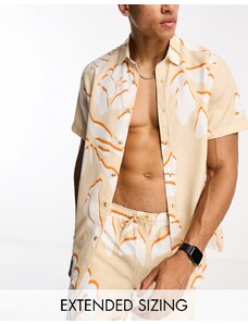 ASOS DESIGN - Camicia comoda con stampa hawaiana grande in coordinato-Neutro