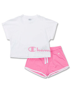 Set da bambina con t-shirt bianca e pantaloncini rosa Champion