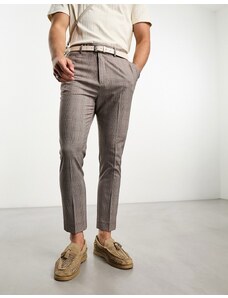 ASOS DESIGN - Pantaloni affusolati eleganti color pietra a quadri Principe di Galles-Neutro