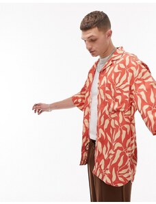Topman - Camicia a maniche corte comoda multicolore con stampa di foglie e rever-Bianco