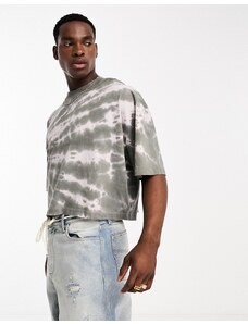 ASOS DESIGN - T-shirt taglio corto oversize grigia tie-dye-Multicolore