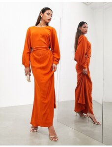 ASOS Edition - Vestito lungo color ruggine con scollo ad anello sul retro e arricciatura laterale-Arancione