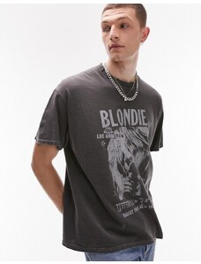 Topman - T-shirt oversize nero slavato con stampa "Blondie"