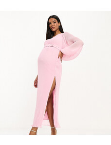 ASOS Maternity ASOS DESIGN Maternity - Vestito midi monospalla plissé con cintura rosa chiaro