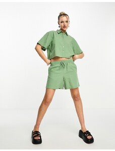 JJXX - Pantaloncini in lino kaki in coordinato-Verde