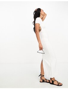 ASOS DESIGN - Vestito lungo morbido con scollo rotondo sul retro e maniche ad aletta color avorio-Bianco