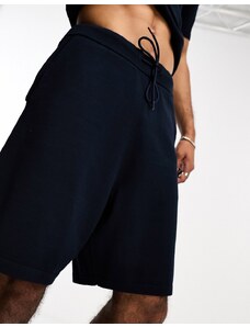 Selected Homme - Pantaloncini in maglia blu navy con coulisse in vita in coordinato