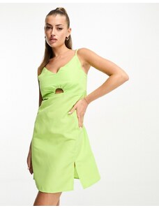 Threadbare - Vestito corto verde lime in popeline con cut-out e spalline sottili-Giallo