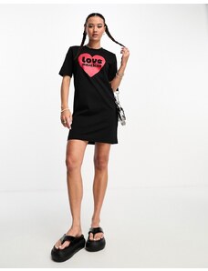 Love Moschino - Vestito T-shirt nero con cuore in velour