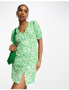 New Look - Vestito corto da giorno verde a fiori con bottoni
