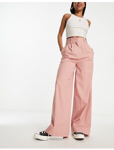 ASOS DESIGN - Pantaloni da abito a fondo ampio rosa polvere in misto lino