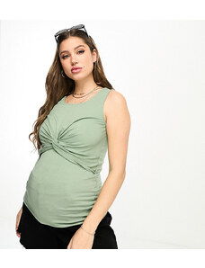 Mama.licious Mamalicious Maternity - T-shirt senza maniche verde con dettaglio arricciato