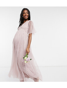 Anaya Maternity Anaya With Love Maternity - Vestito lungo da damigella in tulle rosa con maniche con volant