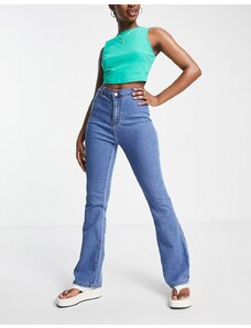 Don't Think Twice DTT - Bianca - Jeans a vita alta stile disco con fondo ampio color blu medio