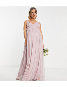 Beauut Maternity - Vestito lungo da damigella in tulle rosa brina a strati