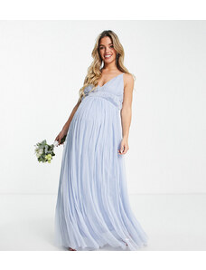 Beauut Maternity - Vestito lungo da damigella in tulle blu chiaro a strati