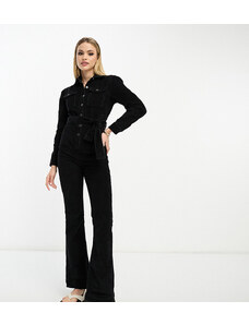 Don't Think Twice DTT Tall - Flora - Tuta jumpsuit in velluto a coste nera a fondo ampio con cintura-Black