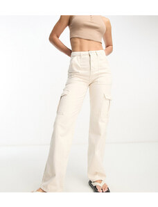 Don't Think Twice DTT Tall - Molly - Jeans cargo a vita alta con fondo ampio écru-Bianco