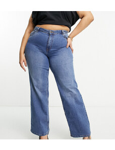 Pieces Plus Pieces Curve - Peggy - Jeans a vita alta a fondo ampio blu medio