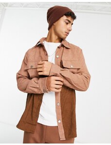American Stitch - Camicia marrone in velluto a coste con motivo patchwork