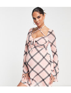 The Frolic Maternity - Vestito corto a maniche lunghe in rete rosa pallido a quadri