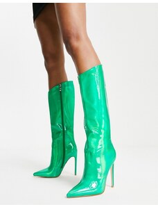 Azalea Wang - Nova - Stivali al ginocchio a stiletto verde metallizzati
