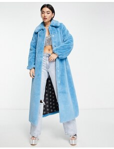 Something New x Emilia Silberg - Cappotto lungo in pelliccia sintetica blu con colletto a punta