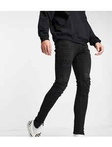 ADPT - Jeans skinny effetto spray on nero slavato con strappi vistosi