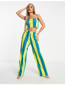 Something New - Pantaloni ampi a righe blu e gialle in coordinato-Multicolore