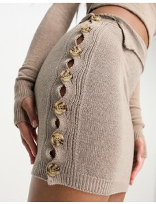Missyempire - Minigonna in maglia color talpa con bottoni in coordinato-Neutro
