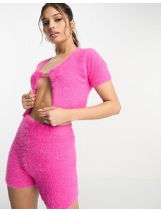 Missyempire - Crop top in maglia soffice rosa in coordinato