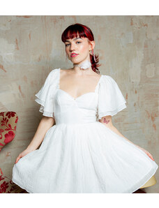 Labelrail x Lara Adkins - Vestito corto in voile di cotone bianco con scollo a cuore