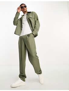 ADPT - Pantaloni da abito ampi a vita alta kaki in coordinato-Verde