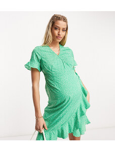Vero Moda Maternity - Vestito corto a portafoglio verde acceso a pois