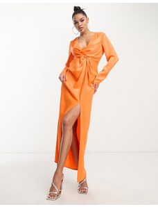 Something New X Klara Hellqvist - Vestito lungo in raso incrociato sul davanti arancione tramonto