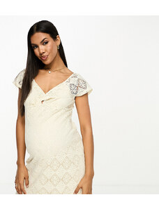 Vero Moda Maternity - Vestito corto color crema in pizzo con nodo sul davanti-Bianco
