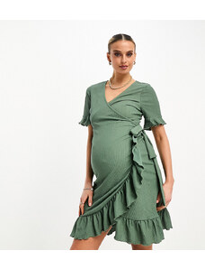 Vero Moda Maternity - Vestito corto kaki a portafoglio con volant-Verde