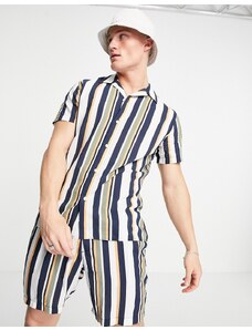 Selected Homme - Camicia a righe verticali multicolore in coordinato-Neutro