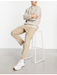 Selected Homme - Pantaloni comodi taglio corto in velluto a coste color cincillà-Neutro