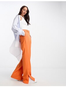 Selected Femme - Pantaloni sartoriali in twill testurizzato a vita alta arancione acceso