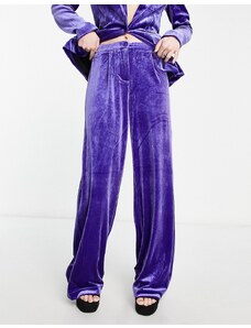 Only - Pantaloni a fondo ampio in velluto viola in coordinato