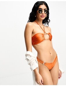 Hunkemoller - Desert - Slip bikini sgambati arancione ruggine con anelli-Rosso