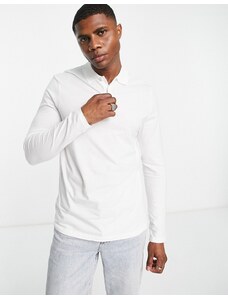ASOS DESIGN - Polo a maniche lunghe in jersey di misto cotone bianca - WHITE-Bianco