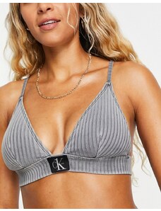 Calvin Klein - Top bikini a triangolo fisso grigio a coste-Nero