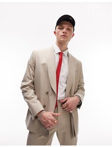 Topman - Giacca da abito vestibilità moderna avvolgente color pietra con colletto sciallato-Neutro