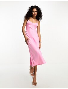 Only - Vestito midi stile sottoveste in raso rosa